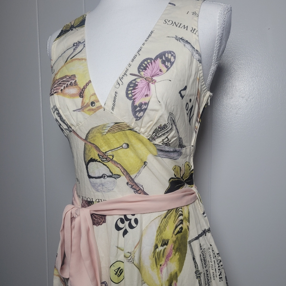 Retrolicious A Line Dress Birds Butterflies Pin Up Rockabilly Retro Modcloth SM - Picture 5 of 13